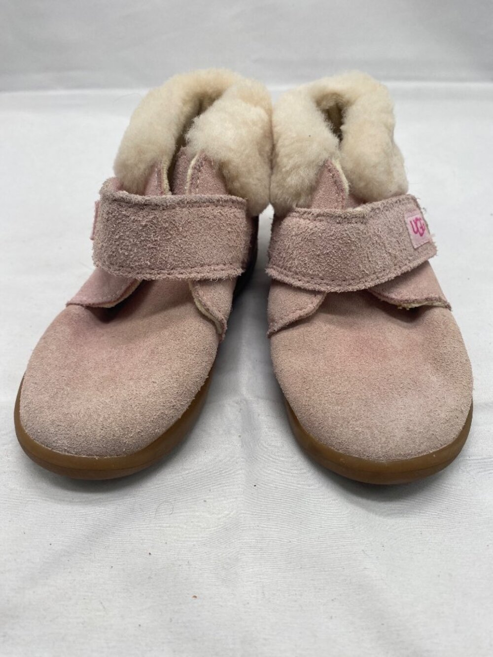 UGG Kids Pink Suede Sheepskin Boots Size 8 With Hook & Loop Closure
